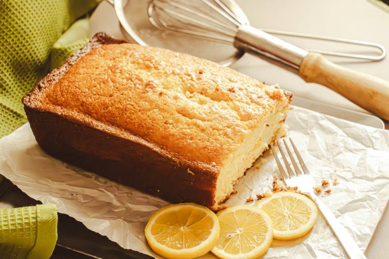Lemon loaf cake on baking paper