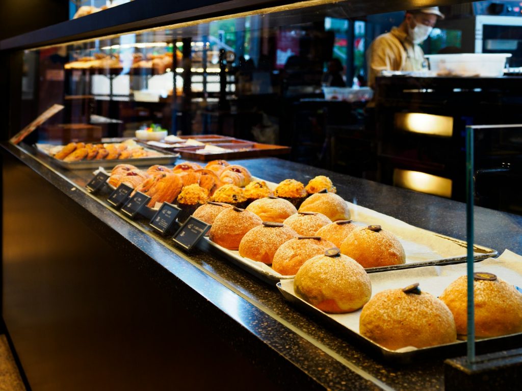 Display case filled with pastries