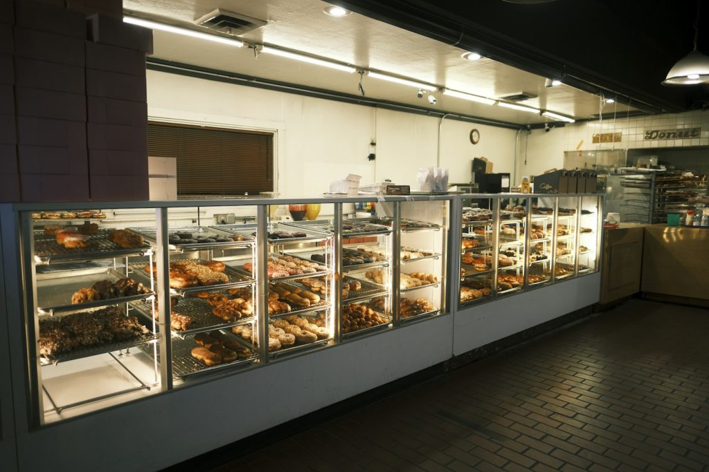 Bakery counter with pastries