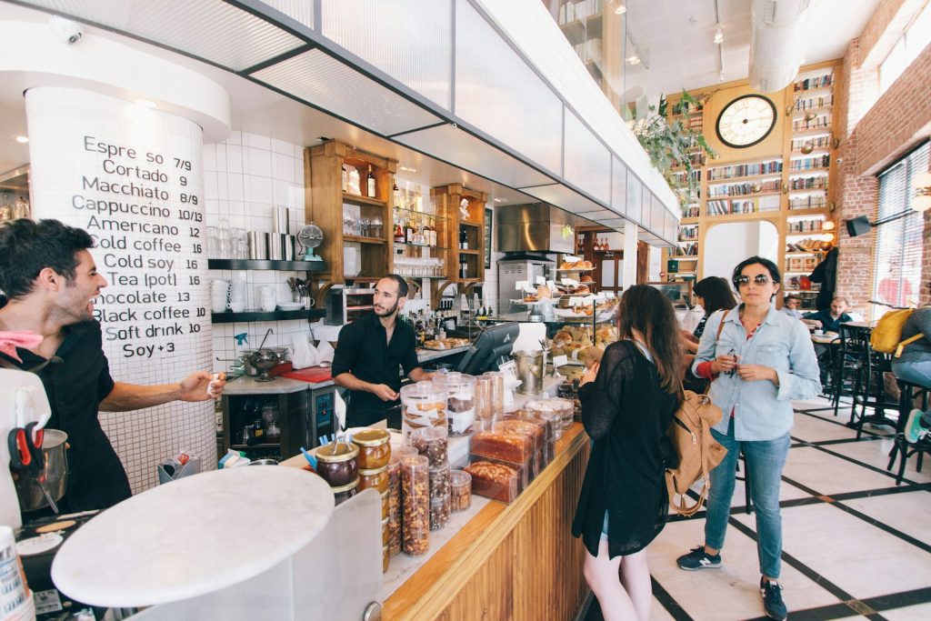 Busy café counter