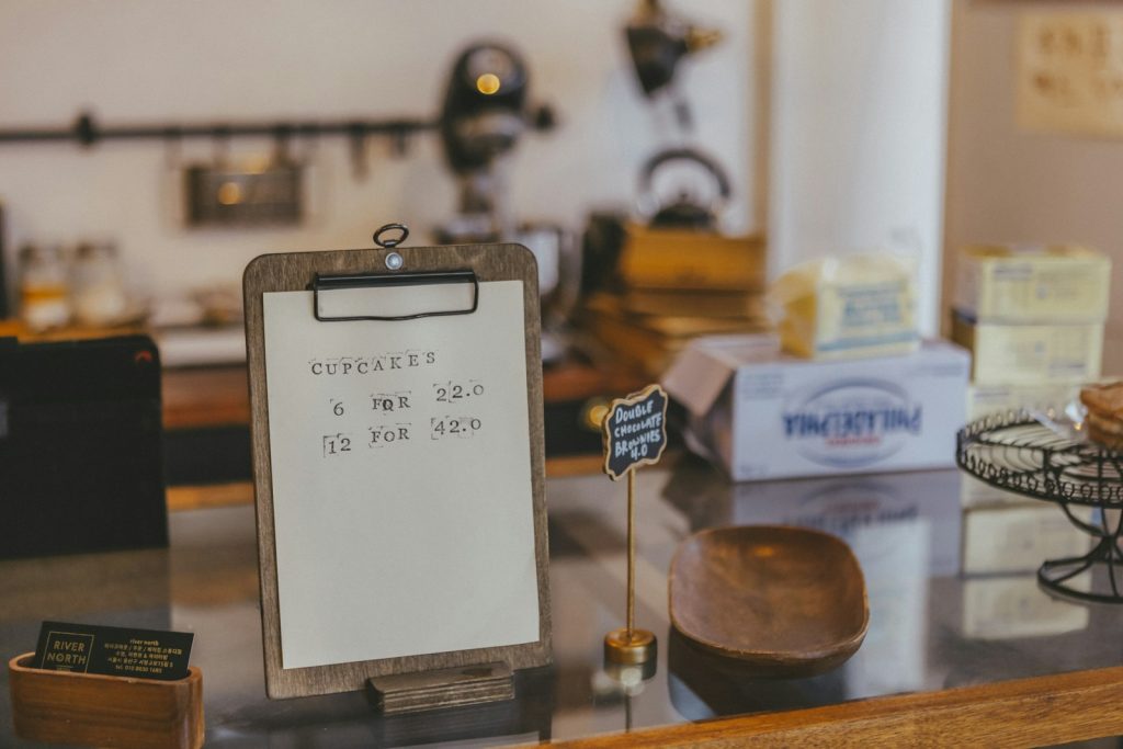 Menu board at a café counter
